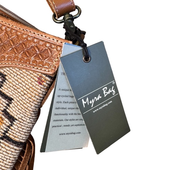 Myra Bag Accelerate Hand Tooled Fringe Tapestry Bag - Picture 8 of 9